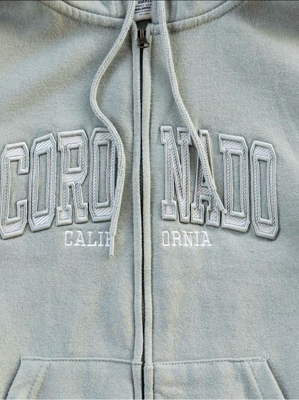Embroidered 'Coronado California' Zip-Up Hoodie Jacket - Light Sage